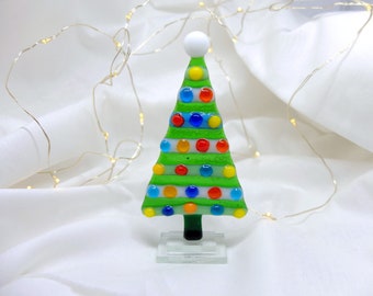 Mini sapin de Noël, Arbre de Noël en verre, Ornement de Noël, Vitrail vert, Décor de Noël en verre, Noël coloré