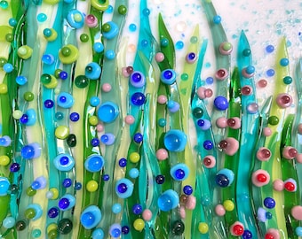 Handmade Fused Glass Wall Art, Modern 3D Design, 9.8" Square
