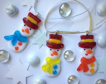 Handgefertigte Glas Schneemann Weihnachtsverzierung, Buntes Feiertags Dekor