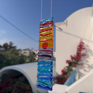 Fused Glass Suncatcher – Sunset over the Sea – Handmade Glass Window Art – Ocean Sunset Panel – Colorful Coastal Decor – Gift for Sea Lover