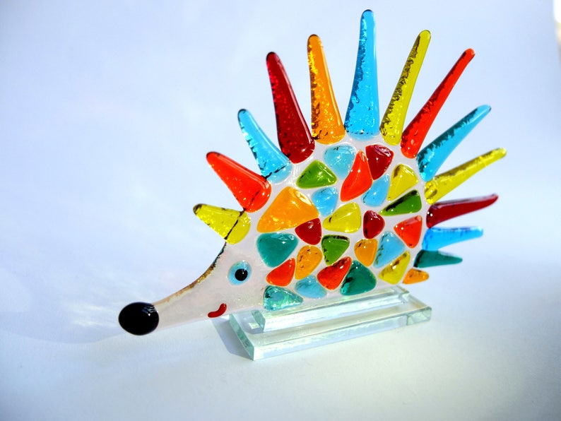 Handmade Fused glass Hedgehog, Color Hedgehog, Glass Souvenir, Fusing Technique, home decor, glass sculpture, glass figurines image 6