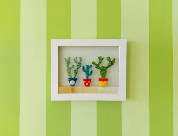 Fused Glass Cactus Wall Art: Botanical Home Decor (7.09 x 9.66 in)