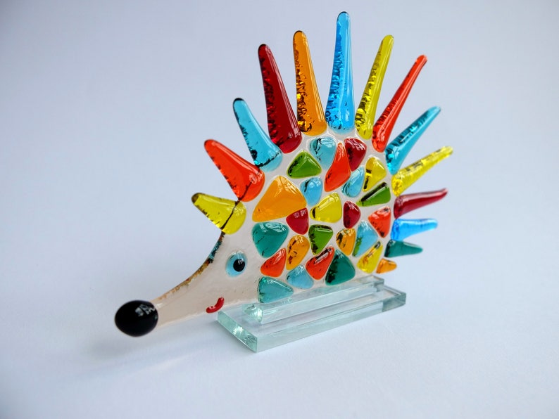 Handmade Fused glass Hedgehog, Color Hedgehog, Glass Souvenir, Fusing Technique, home decor, glass sculpture, glass figurines image 4