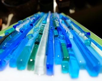 Fused Glass Ocean Wall Art, Coastal Glass Panel, Blue Abstract Wall Decor, Handmade Beach House Artwork, Modern Nautical Art
