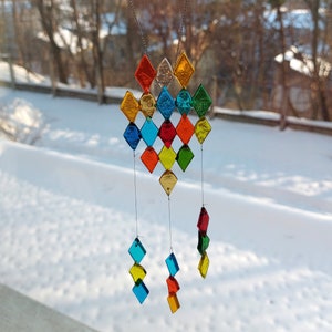 Rainbow Fused Glass Suncatcher, Rainbow art glass, Geometric suncatcher, Rainbow glass decor, Fused Glass art, Glass light catcher