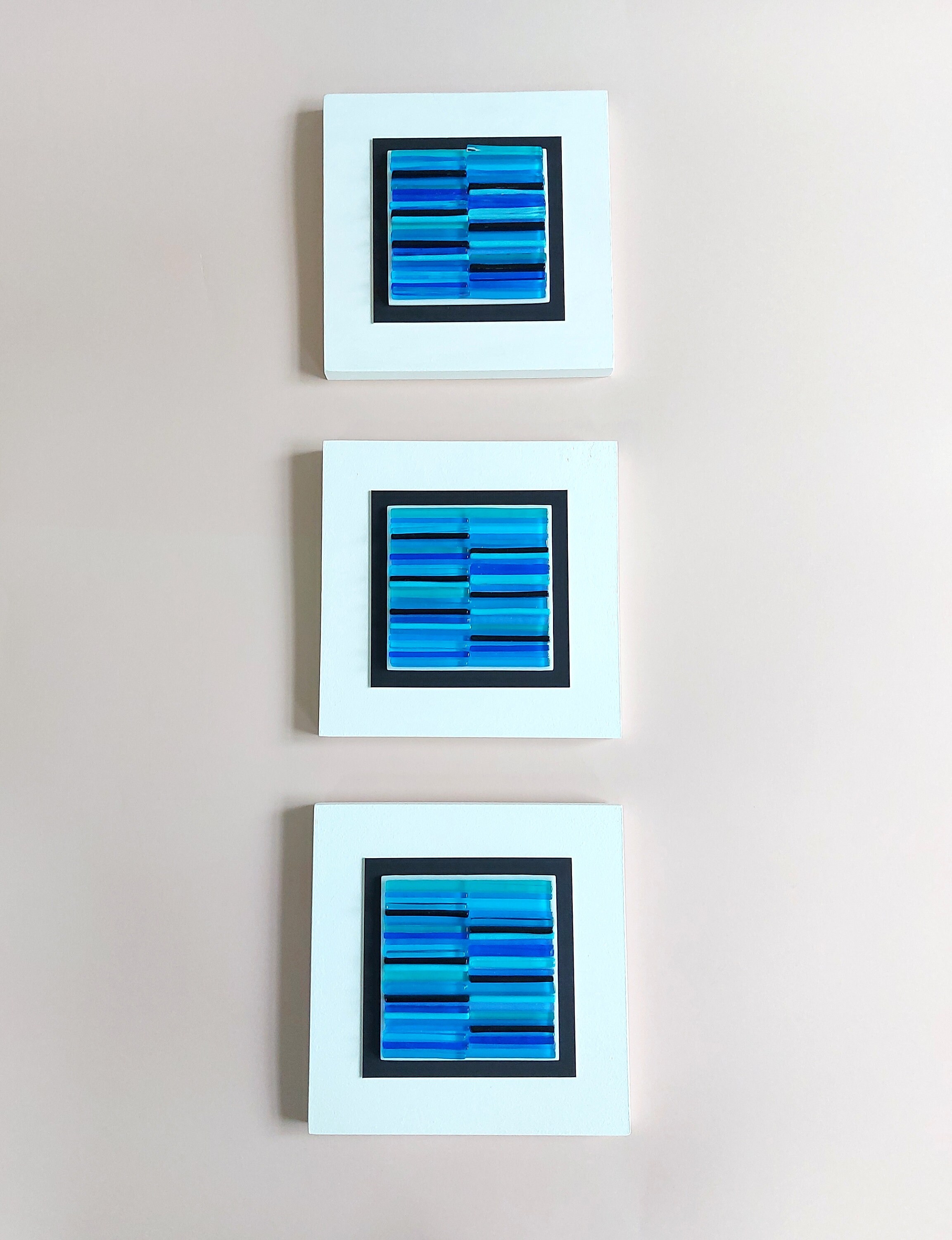 Modern Glass Wall Set With Three Panels Blue Wall Art Etsy UK