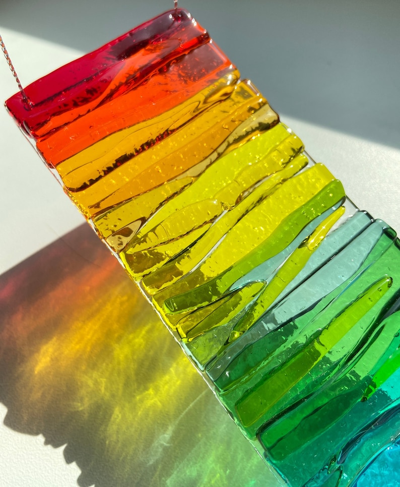Fused Glass Rainbow Suncatcher Window Glass Decor Rainbow Etsy