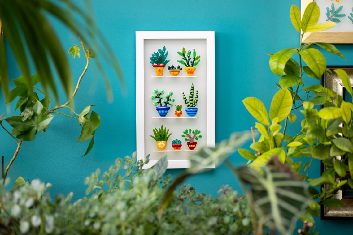 Fused Glass Plants Plants Wall Art Vertical Wall Decor 3d Etsy