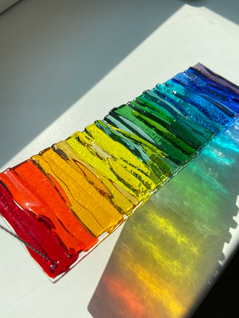 Fused Glass Rainbow Suncatcher Window Glass Decor Rainbow Etsy