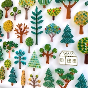 House in the forest. Art glass. Fused glass panel. Unique art glass. Nature wall art. Eco wall art. Picture. Wall art decor