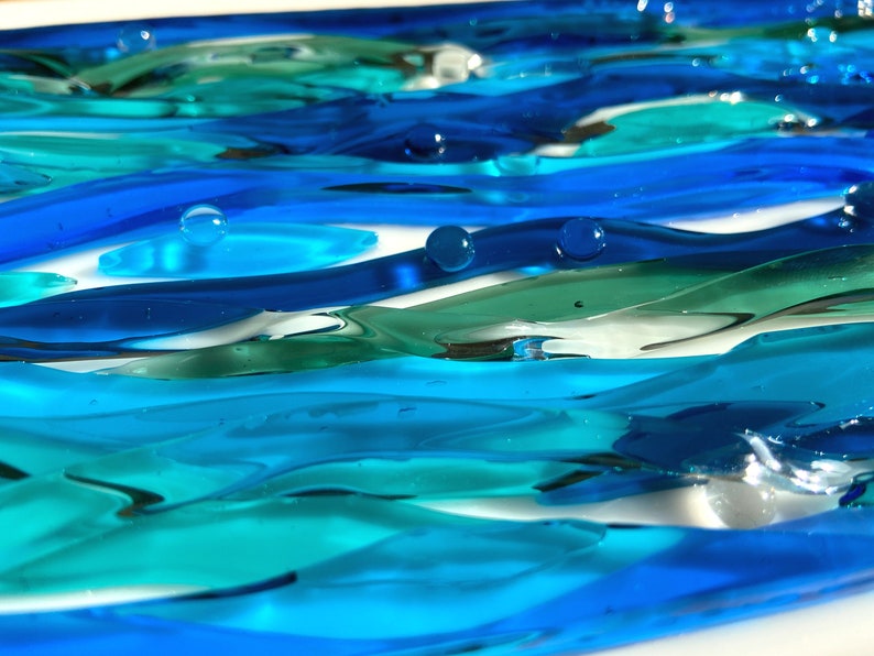 Vertical Blue Ocean Wall Art Fused Glass Wall Art Glass Sea Etsy