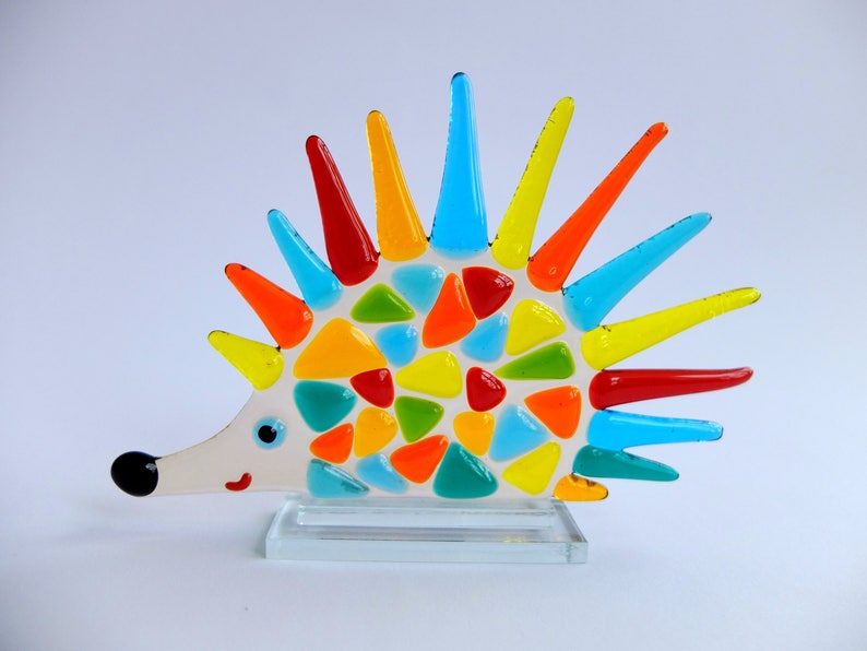 Handmade Fused glass Hedgehog, Color Hedgehog, Glass Souvenir, Fusing Technique, home decor, glass sculpture, glass figurines image 3