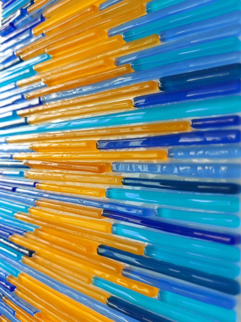 Modern Glass Art Fused Glass Wall Art Blue and Yellow Art Etsy