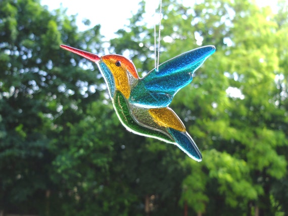 Suncatcher en verre colibri, Cadeau colibri, Cadeau amoureux des