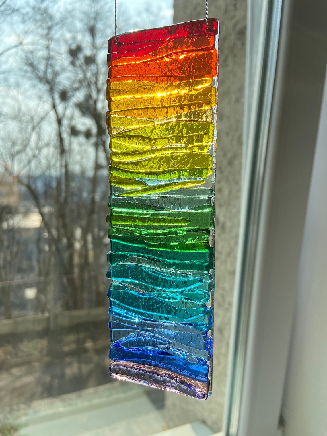 Fused Glass Rainbow Suncatcher Window Glass Decor Rainbow Etsy