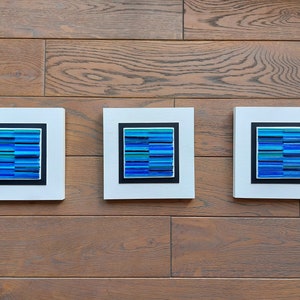 Fused Glass Wall Art Set: Modern Blue Coastal Decor, 3 Panels