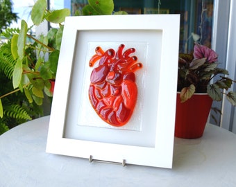 Fused Glass Anatomical Heart Wall Art: Red Spectrum Glass Decor