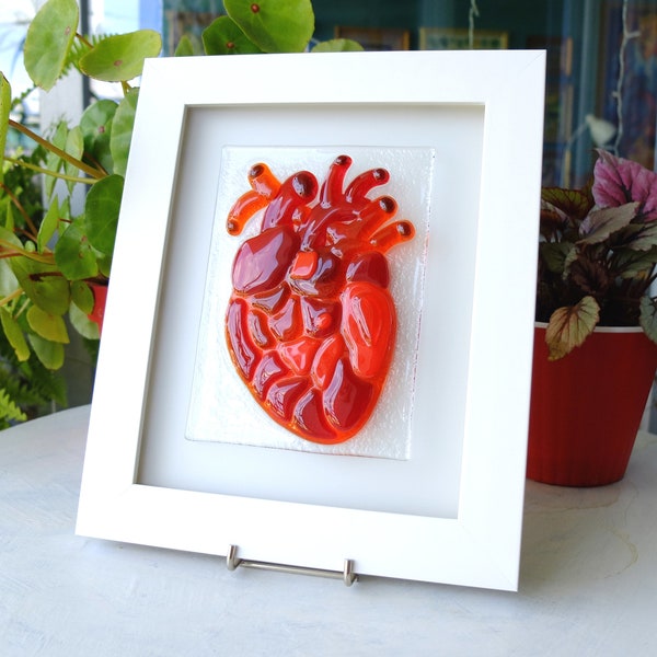 Glass heart wall decor, Heart wall art, Anatomical heart, Fused glass heart,  3d wall art, Contemporary glass, Unique art glass, Red art