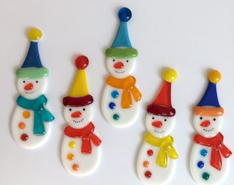 Adorno navideño de muñeco de nieve de vidrio fundido: decoración colorida para el árbol