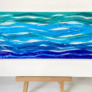 Ocean waves glass wall art, Sea view scene, Blue ocean art, Abstract sea waves, Ocean wall art, Fused glass art, 3d wall art, Sea memories