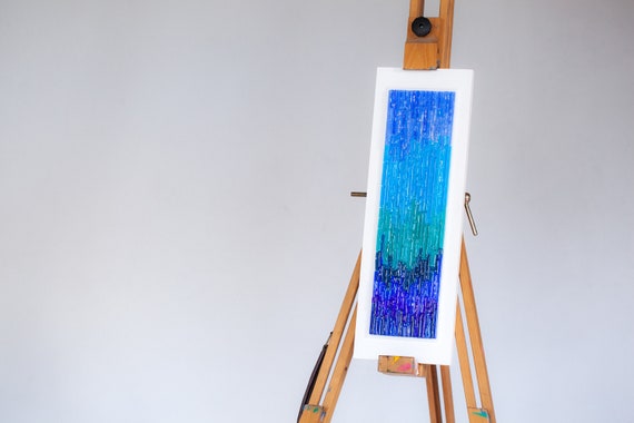 Fused Glass Waterfall Wall Art: Modern Coastal Decor (6.2x18.8 in)