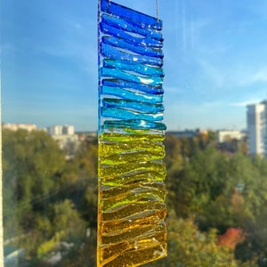 Fused glass blue and yellow suncatcher, Ukrainian flag, window glass decor, decor for windows, fused Glass art, light catcher