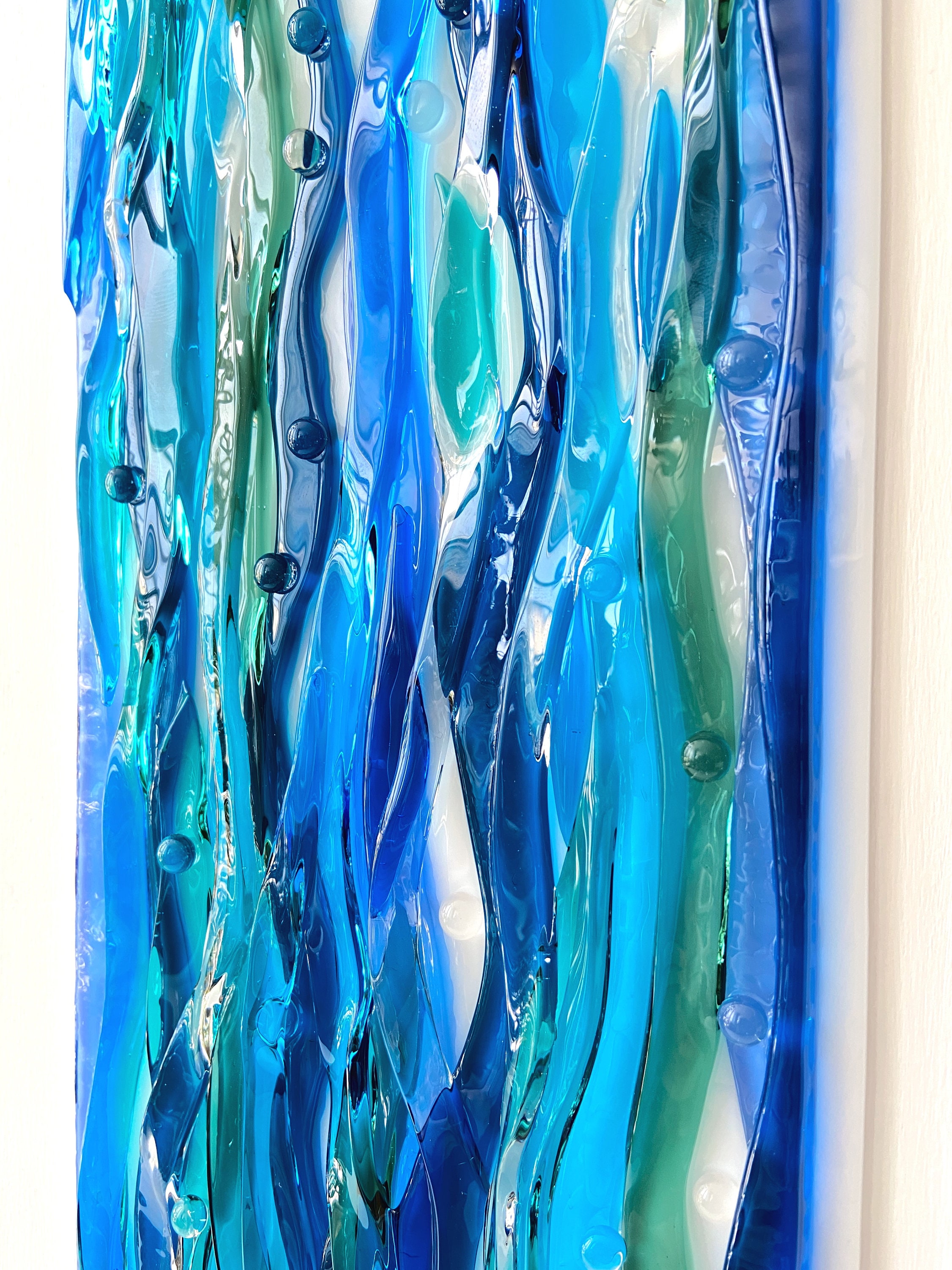 Vertical blue ocean wall art Fused glass wall art Glass sea Etsy