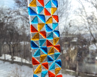 Geometric Rainbow Fused Glass Suncatcher: Handmade Window Decor