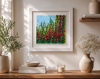 Colorful Fused Glass Wall Art Botanical Decor Handmade Floral Glass Panel Modern Nature Artwork