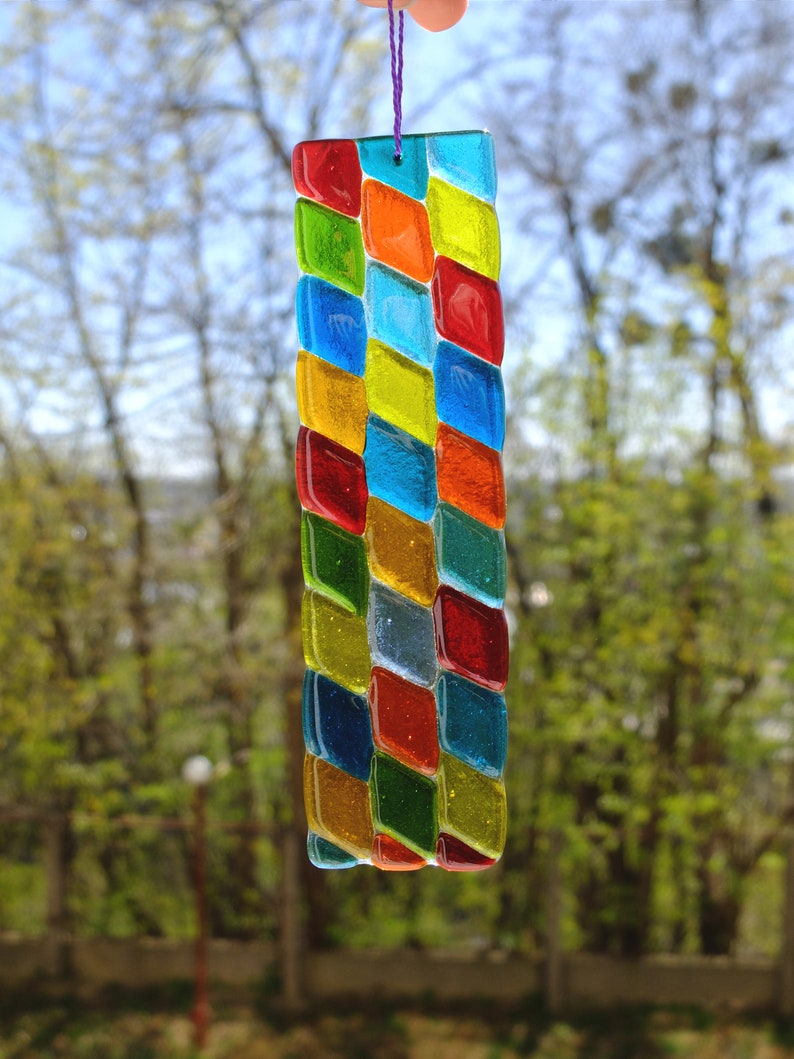 Fused Glass Rainbow Suncatcher Glass Light Catcher Colorful Etsy