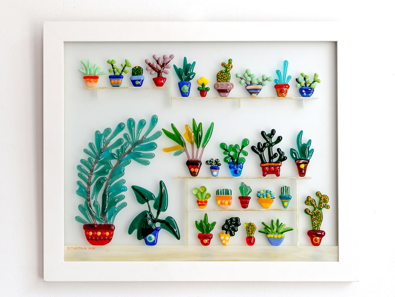 Plants Wall Art, Art Glass, My plants, Fused Glass Art, Glass plants, Original art, Unique art, Room decor, Modern Art, panel, Picture image 1