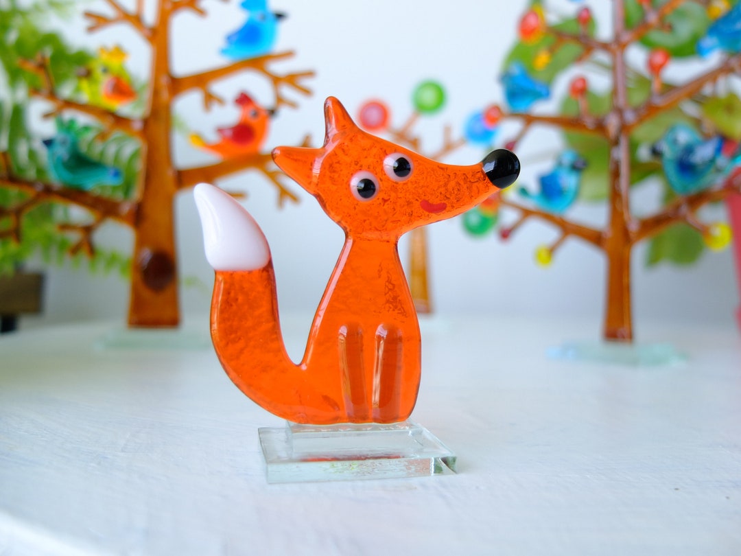 【お値下げ】Alan Fox作のガラスの置物 Handmade Fused Glass Fox Figurine: Orange Suncatcher Sculpture - Etsy