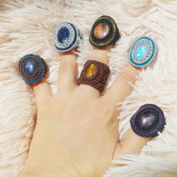 Macrame Ring with Natural Gemstone. Choose your crystal!
