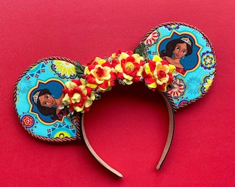 Elena Inspired Fabric Mouse Ears with Red and Yellow Roses