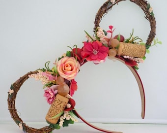 Food and Wine inspired Floral Vine Ear | Floral Wreath Mouse Ears | Drinking Around the World Ears