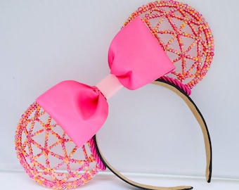 Kristall/Strass Epcot Raumschiff Erde Ohren mit Pink inspiriert von Zara Midnight Sun Vibes