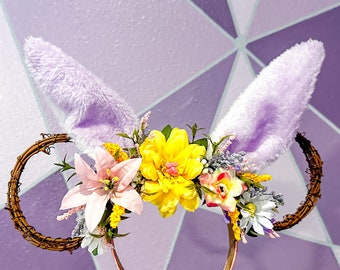Easter Bunny Pink Lilly, Dahlia, and Daisies inspired Vine Mouse Ear
