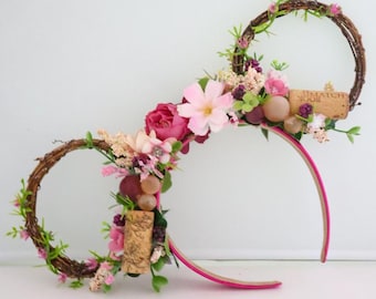 Food and Wine inspired Floral Vine Ear | Floral Wreath Mouse Ears | Drinking Around the World Ears