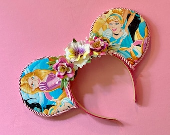 Princess Rapunzel, Cinderella, Belle Swirl Rose and Pansey inspired Mouse Ear
