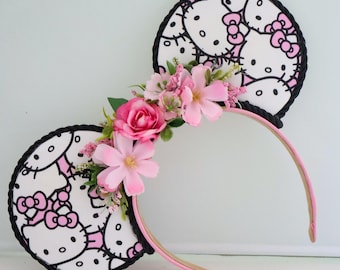 Hello Kitty Floral Mouse Ears with Ribbons