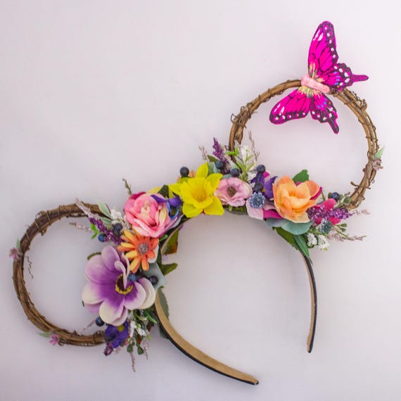 Floral Vine Mouse Ears: Bright Summer Butterfly Headband - Etsy display picture 2