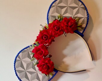 Epcot Red Roses and Blue inspired Mouse Ear Headband