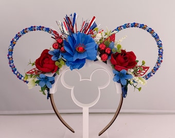 4th of July / Patriotic Floral Mouse Ears | Red White & Blue Mouse Ears | Floral Mouse Ears