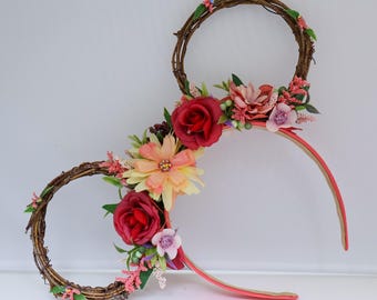 Koralle Blumen-Mausohren | Gartenrebe-Stirnband, Frühlingsblumen-Park-Accessoire