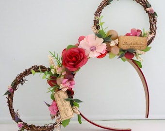 Food and Wine inspired Floral Vine Ear | Floral Wreath Mouse Ears | Drinking Around the World Ears