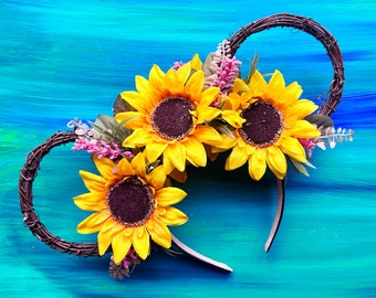 Bright Flower and Garden Sunflower Inspired Vine Floral Mouse Ears