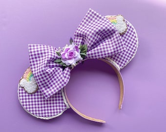 Purple Gingham Inspired Mouse Ears with Bow