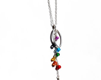 Sterling Silver Chakra Necklace w/ Marquis Shaped Pendant & Glass Beads - Elegant Yoga Necklace, Yoga Jewelry