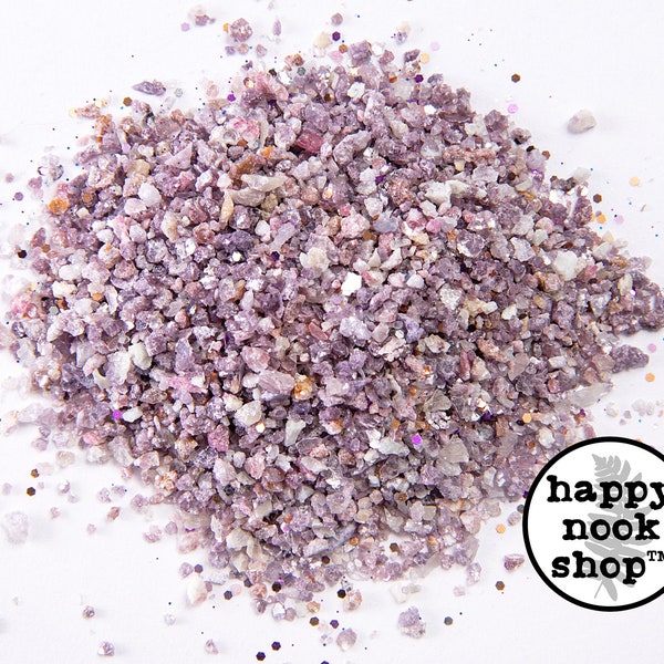 Chips de cristal de lepidolita triturado y mezcla de purpurina, 3 onzas de mezcla de piedras preciosas curativas finas y ásperas, rocas crudas de la Nueva Era, suministro de orgonita de bricolaje