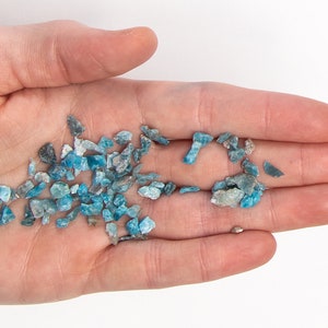 May include: A handful of small, blue-green gemstone chips. The chips are irregular in shape and have a slightly translucent appearance.